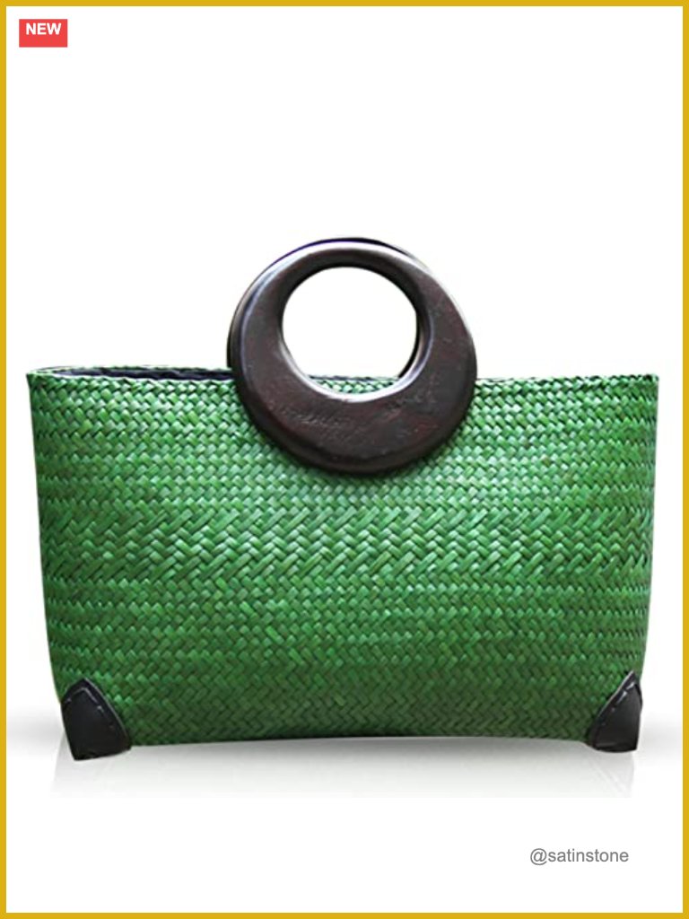 Boho Handmade Rattan Tote Bag With Wooden Handle